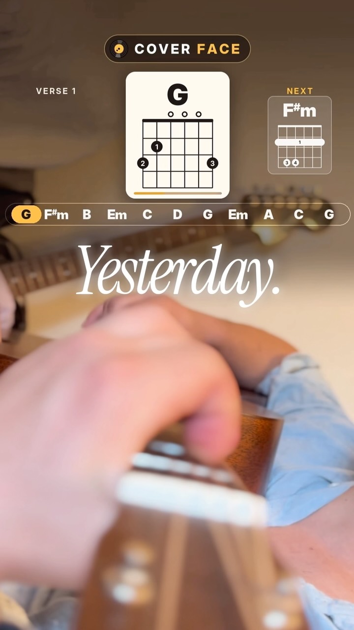 Acoustic guitar and chord diagrams from Coverface’s Yesterday video